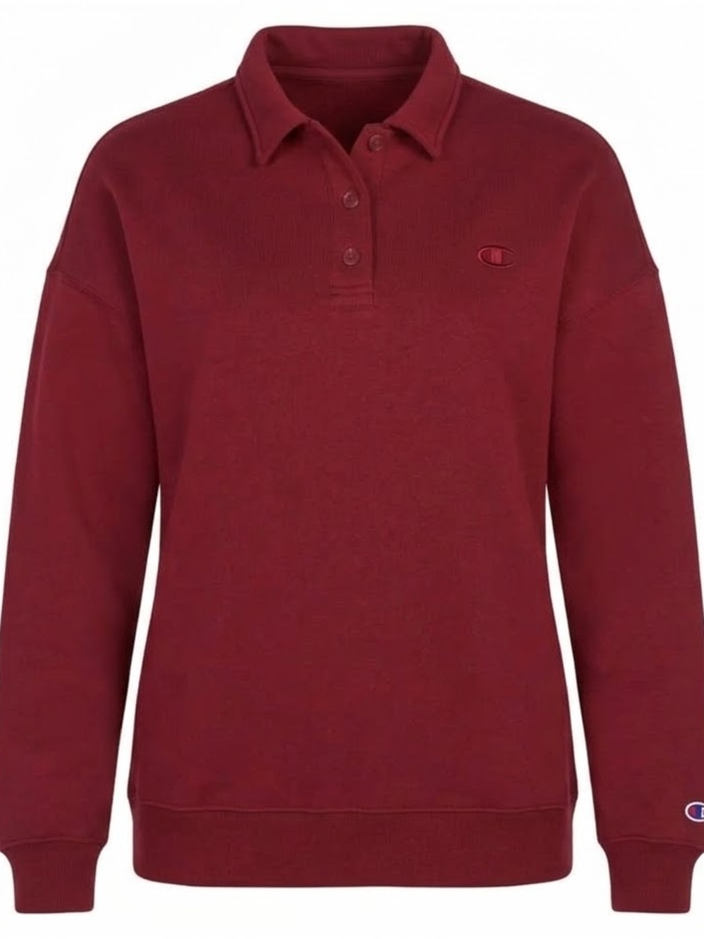 CHAMPION XS Women's Henley Maroon Polo Sweatshirt Casual Preppy Athleisure